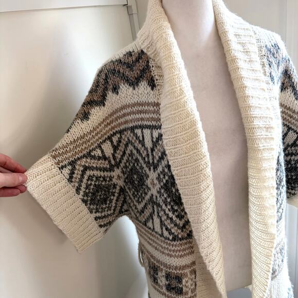 Old Navy Wool Blend Fair‎ Isle Open Front Sweater Shawl Medium Short Sleeve - Picture 4 of 7